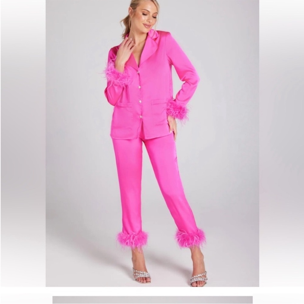 Nadine Merabi Darcie HOT PINK feather pajamas. CUTE! Never worn